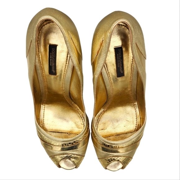 Dolce & Gabbana Size 9/39 Gold Peep Toe 4" inch Heels - Picture 5 of 7